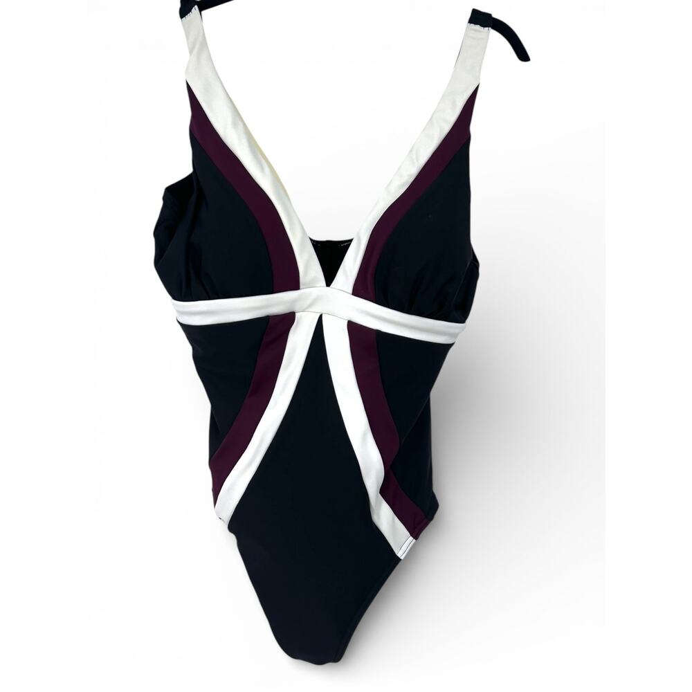Miraclesuit Black One-Piece Swimsuit with Ivory and Burgundy Accents - Picture 2 of 9